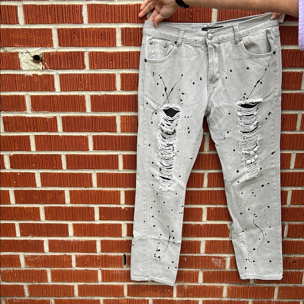 Men's Distressed Gray Jeans